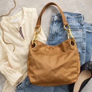 BRACIANO Hobo Style Shoulder Bag Bronze Satin Gold Hardware  Women's Medium Size